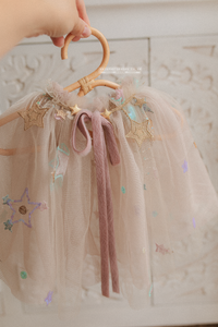 Sitter baby, tulle cape, dusty pink cream, stars, Christmas, RTS