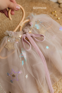 Sitter baby, tulle cape, dusty pink cream, stars, Christmas, RTS