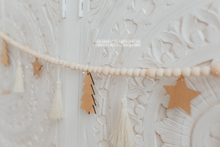 Boho Christmas garland, tree, stars, gold, natural, tassels, RTS