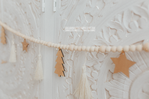 Boho Christmas garland, tree, stars, gold, natural, tassels, RTS