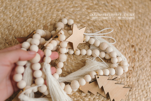 Boho Christmas garland, tree, stars, gold, natural, tassels, RTS
