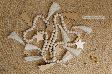 Boho Christmas garland, tree, stars, gold, natural, tassels, RTS