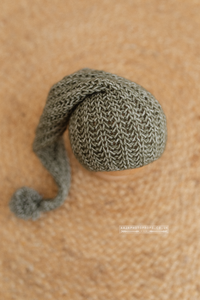 Knitted Baby newborn hat, green, long, RTS