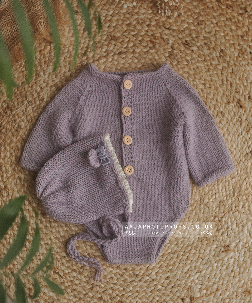 Knitted Long sleeve sitter romper and bear bonnet, Made to order