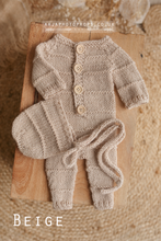 Baby newborn knitted romper and bonnet, natural, Made to order