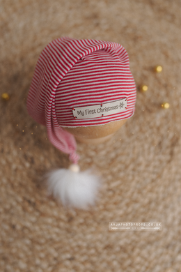 Baby newborn first Christmas sleepy hat, knot, red, Santa, patch, RTS