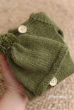 Baby newborn knitted romper and hat, Olive green, made to order