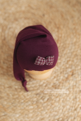 Baby newborn girl sleepy hat, knot, burgundy, RTS