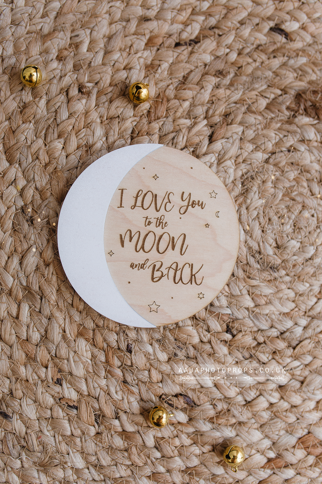 Wooden disc I love you to the moon and back, baby, stars, RTS