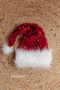 Christmas Santa hat, fur, red, velvet, sequin, sitter, adult, kids, RTS