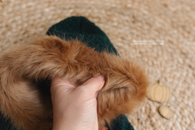 Baby newborn eskimo hoodie romper, teal green, brown, pocket, faux fur, RTS
