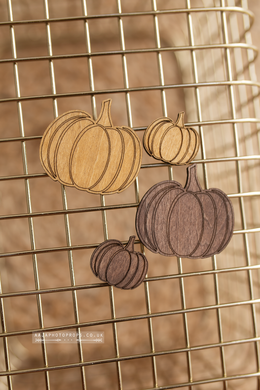 Wooden pumpkin decorations, brown, set of 4, RTS