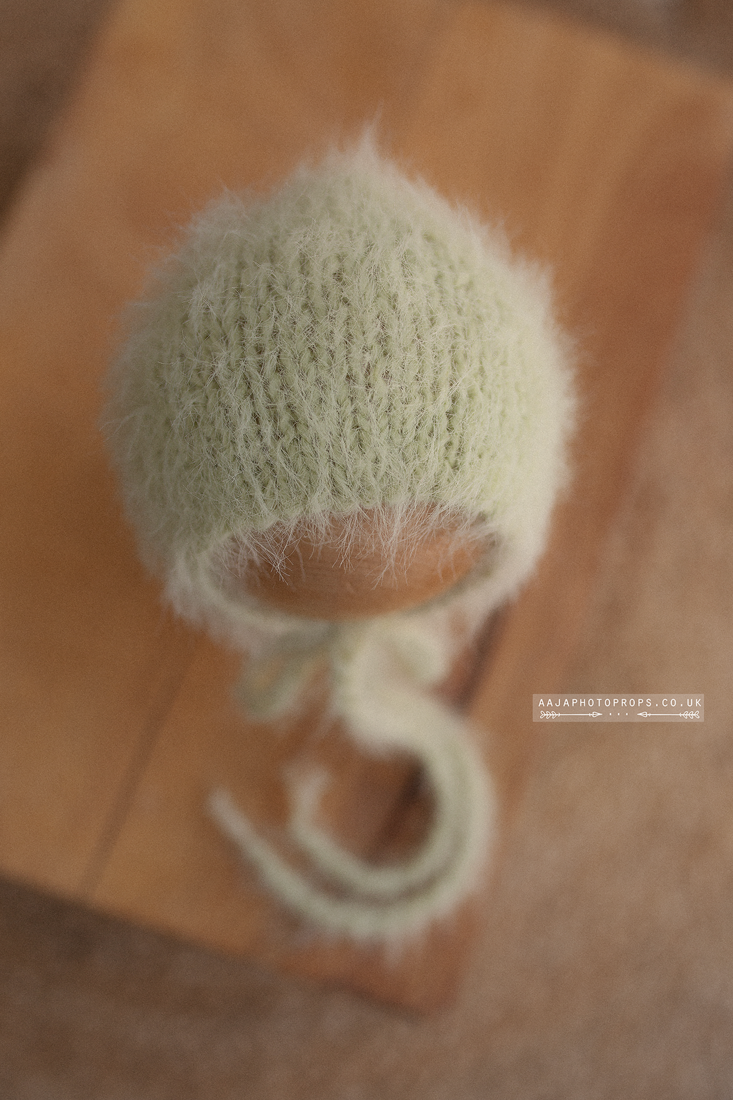 Knitted Baby newborn bonnet pale sage green, RTS