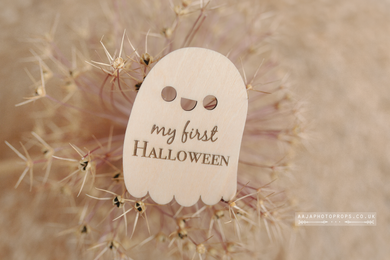 Wooden My First Halloween decoration, baby, ghost, natural, RTS