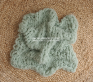 Baby newborn knitted romper, bear bonnet, wrap, layer, sage green, made to order