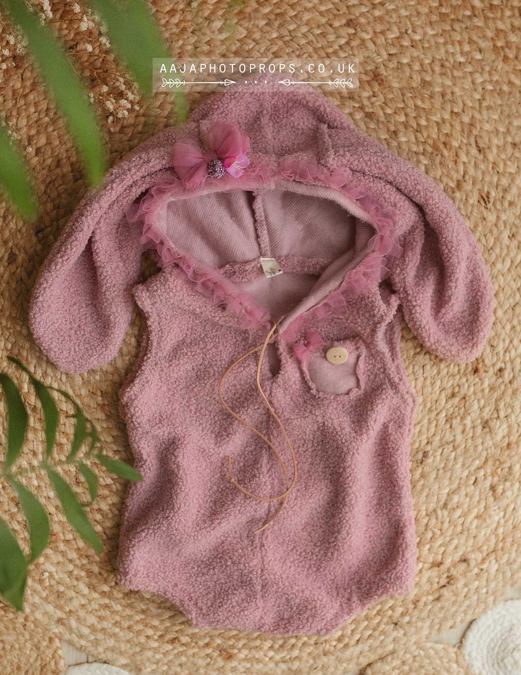 9-12 months size baby bunny hoodie, pink, ears, Easter, sleeveless, made to order