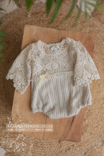 Newborn baby girl romper, lace, beige, boho, vintage style, made to order