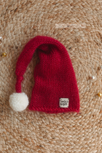 Knitted Baby newborn sleepy hat, knot, red, Santas little helper, patch, RTS