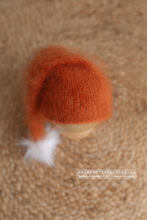 Baby newborn hat with faux fur pom pom, orange,  RTS