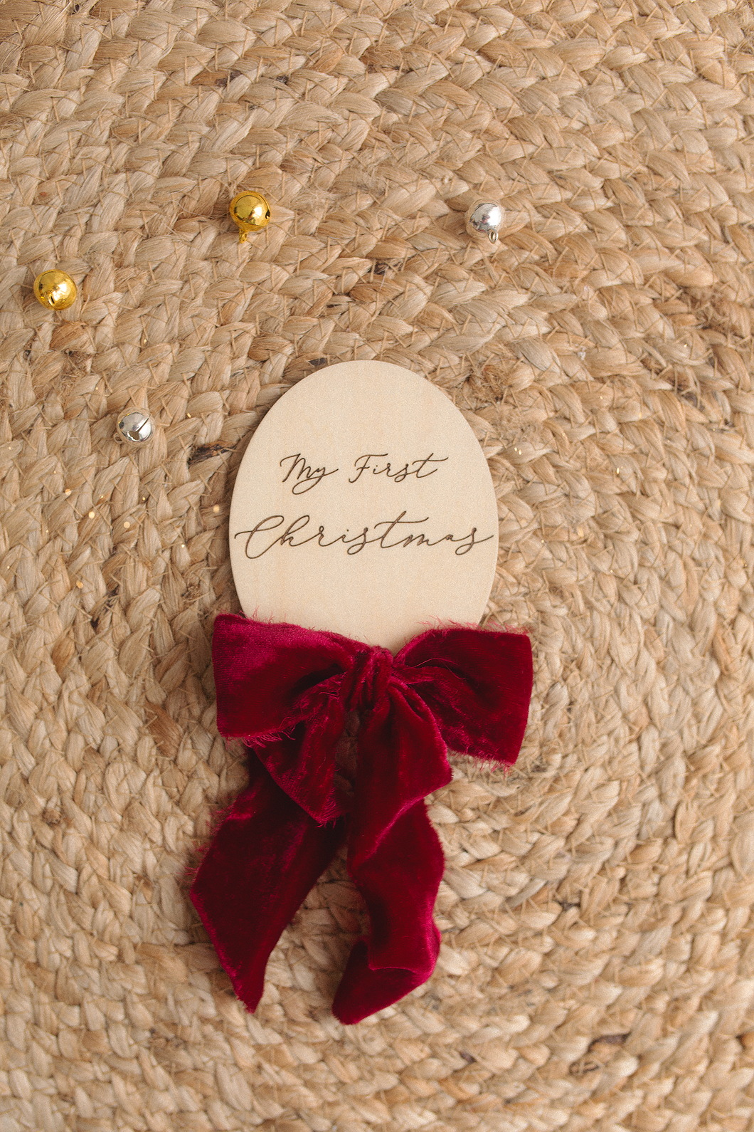 Wooden disc my first Christmas, velvet bow, baby, RTS