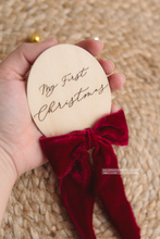 Wooden disc my first Christmas, velvet bow, baby, RTS