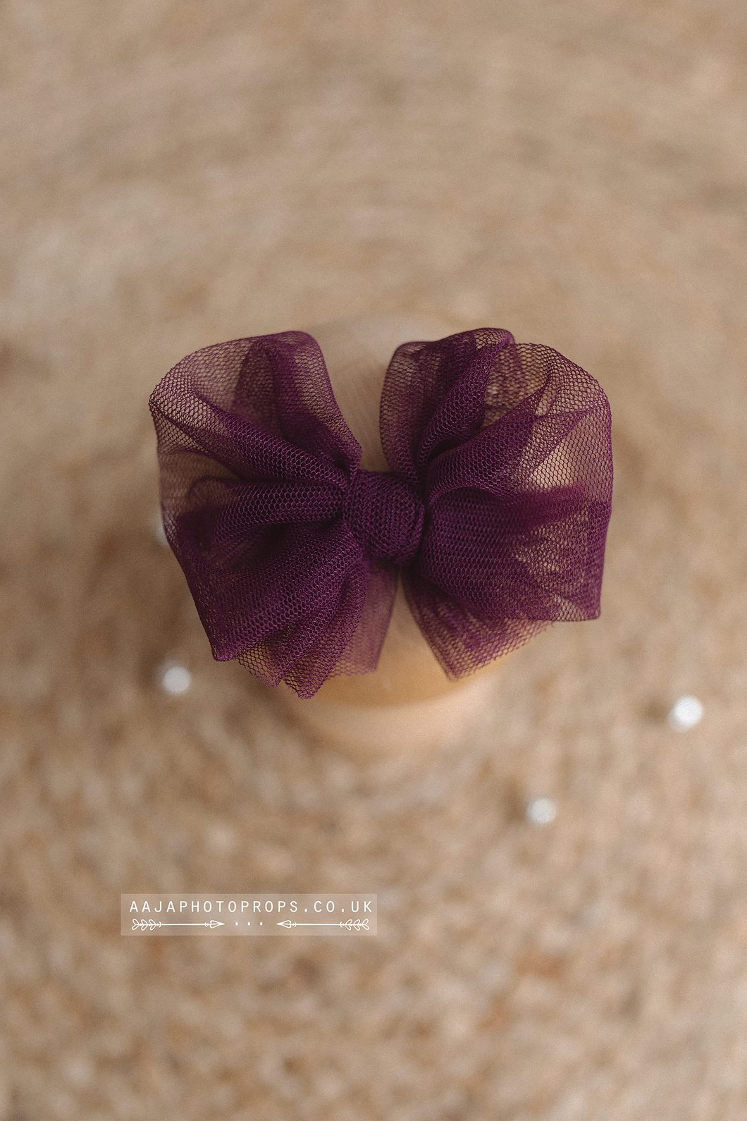 Baby newborn sitter girl bow tieback, plum, RTS
