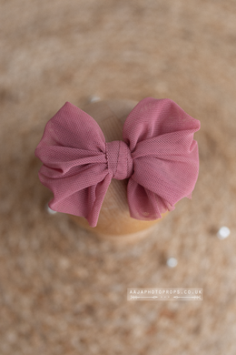 Baby newborn sitter girl bow tieback, dusty pink, RTS