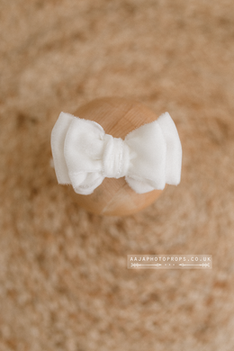 Baby girl velvet bow tieback, off white, plush, double, RTS