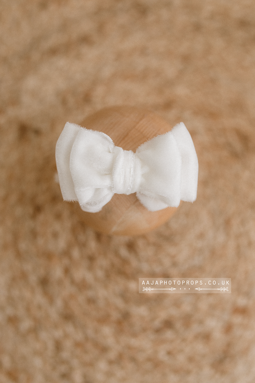 Baby girl velvet bow tieback, off white, plush, double, RTS