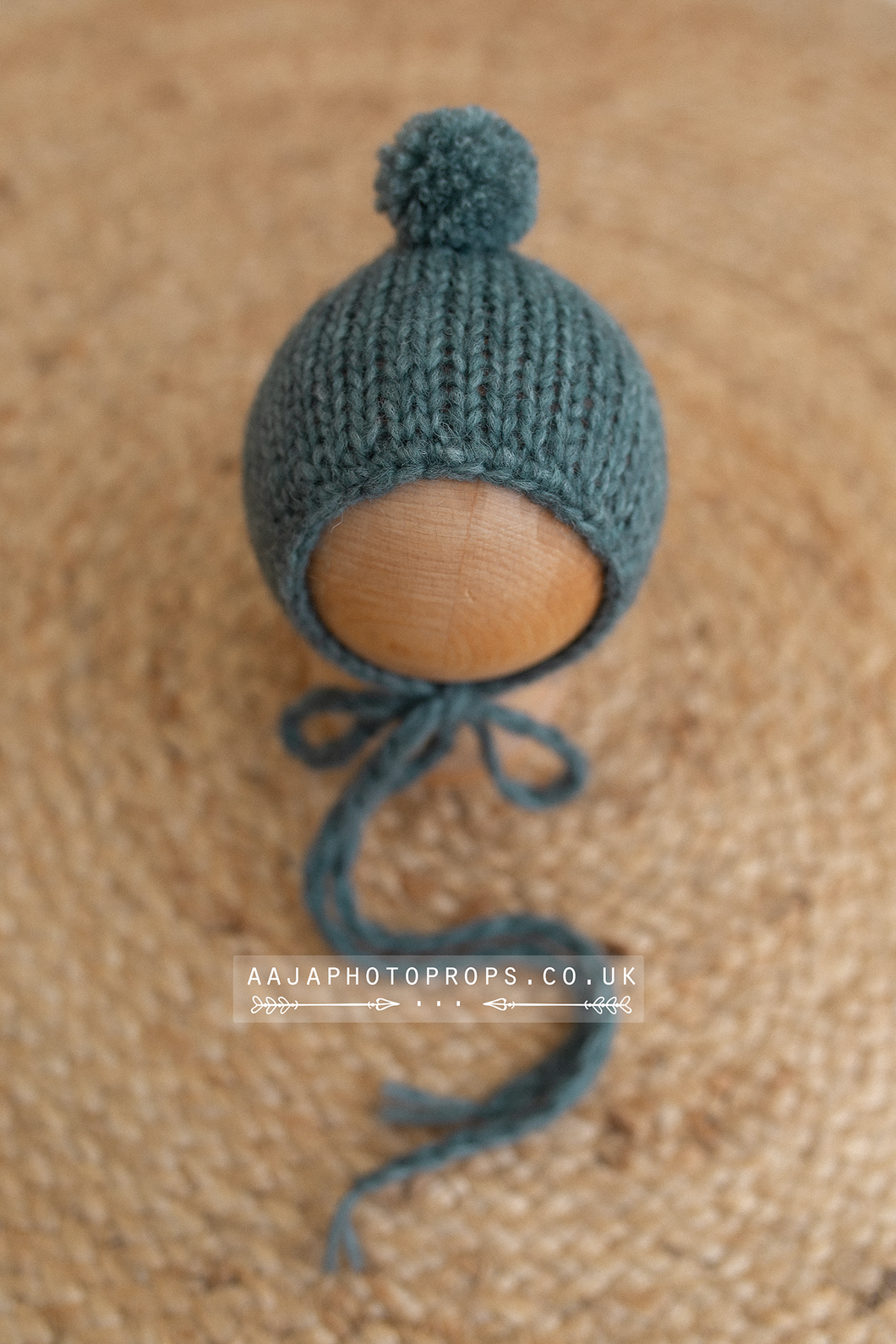 Knitted Baby newborn bonnet teal, RTS