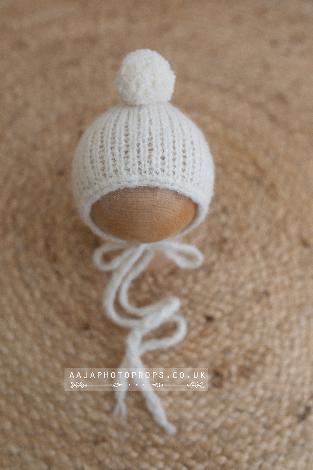 Knitted Baby newborn bonnet creamy off white, RTS