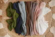 Knitted Baby newborn  wrap, White, grey, long, made to order