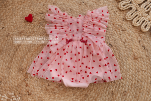 Newborn baby girl romper, Valentine, heart, boho, pink, made to order