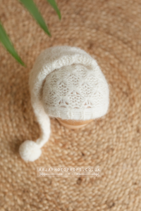Knitted Baby newborn hat, creamy off white, made to order