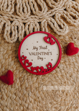 Wooden disc My First Valentine's day, baby, heart, red, engraved, RTS