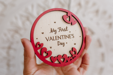 Wooden disc My First Valentine's day, baby, heart, red, engraved, RTS