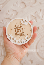 Wooden disc Little love bug, baby, heart, white, engraved, RTS