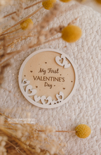 Wooden disc My First Valentine's day, baby, heart, white, engraved, RTS
