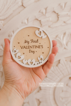 Wooden disc My First Valentine's day, baby, heart, white, engraved, RTS