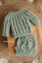 Baby newborn sweater and bloomers, Green, sage, vintage, RTS