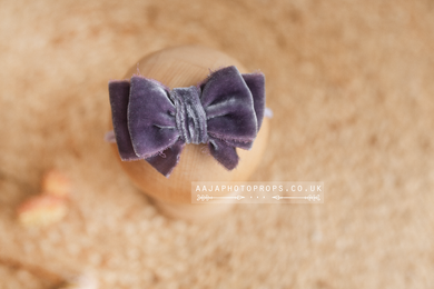 Baby newborn girl velvet bow tieback dusty purple, dark lilac, RTS