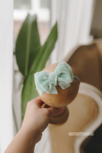 Baby girl velvet bow tieback, pastel mint, plush, double, RTS