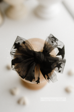 Baby newborn sitter girl bow tieback, black, stars, RTS