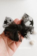 Baby newborn sitter girl bow tieback, black, stars, RTS
