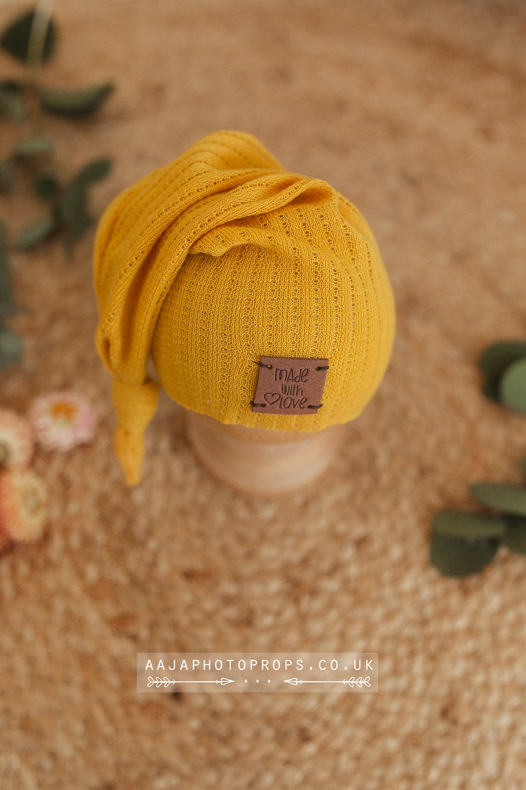 Baby newborn sleepy hat, knot, sunflower yellow, RTS