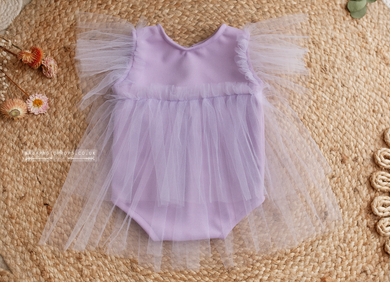 Baby girl romper, Lilac, boho, tulle, frilly, made to order