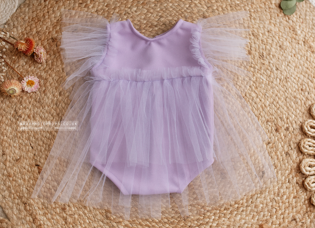 Baby girl romper, Lilac, boho, tulle, frilly, made to order