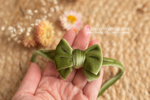 Baby girl velvet romper, frilly, olive green, made to order