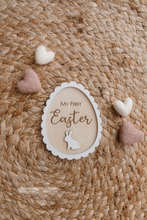 Wooden oval disc My First Easter, baby, bunny, rabbit, engraved, RTS