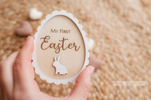 Wooden oval disc My First Easter, baby, bunny, rabbit, engraved, RTS